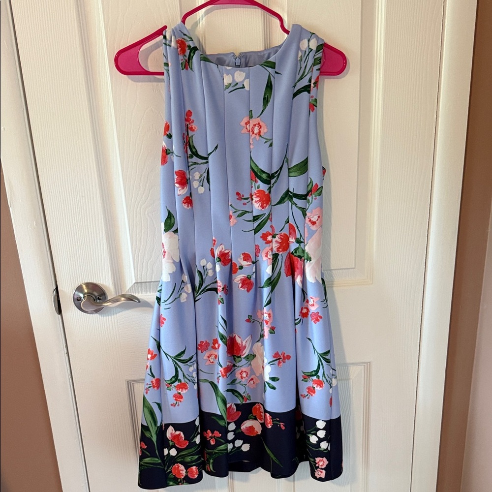 Vince Camuto Blue and Red Floral Midi Dress
